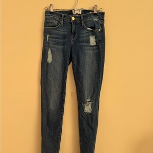 Frame Denim Women's Distressed Dark Blue Skinny Jeans